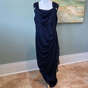 R&M Richards Asymmetrical Ruched Glitter Cocktail Evening Formal Dress Sz 14W